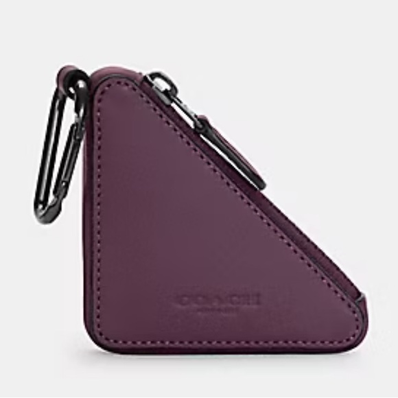 Coach Other - Coach Triangle Coin Fob Zip Pouch Leather Dark Grape Carabiner C5647